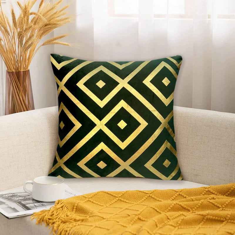 Luxury Foil Print Grey and Golden Velvet Cushion 16 x 16 inches