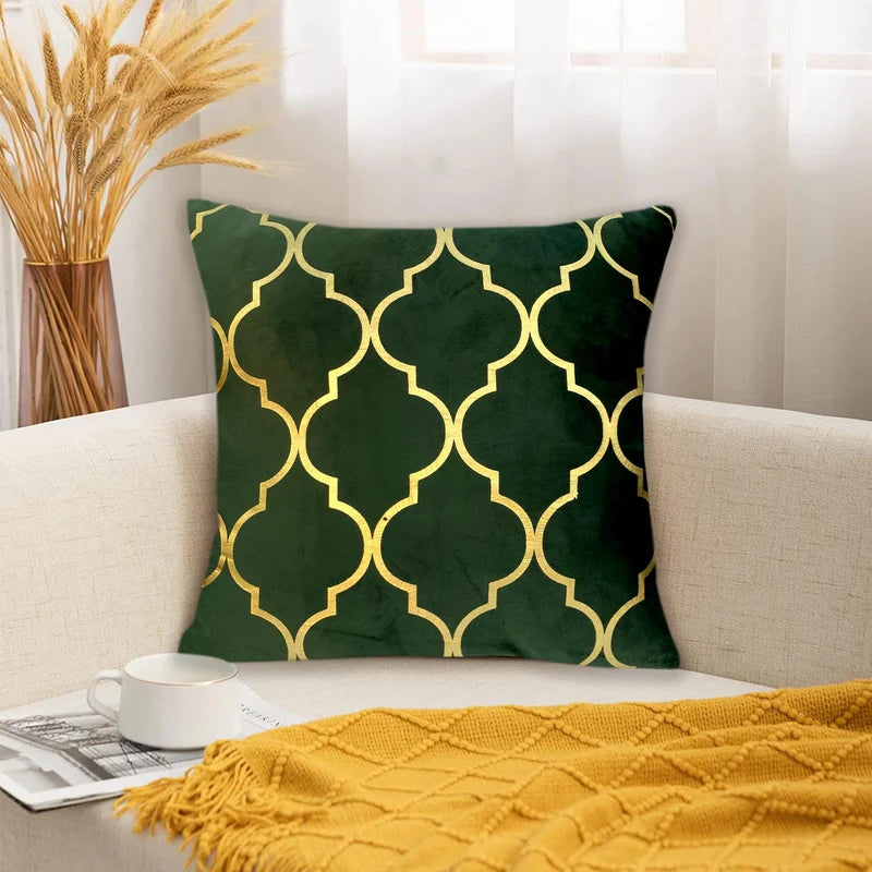Luxury Foil Print Grey and Golden Velvet Cushion 16 x 16 inches