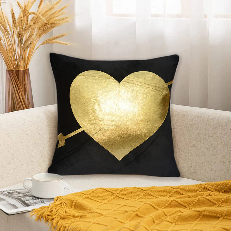 Luxury Foil Print Grey and Golden Velvet Cushion 16 x 16 inches
