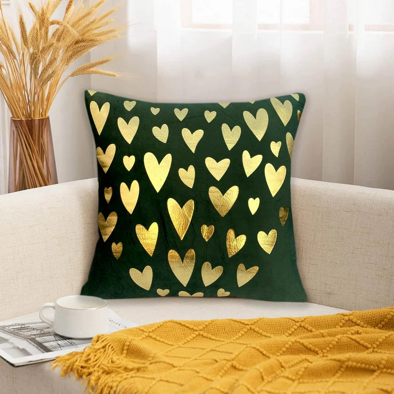 Luxury Foil Print Grey and Golden Velvet Cushion 16 x 16 inches