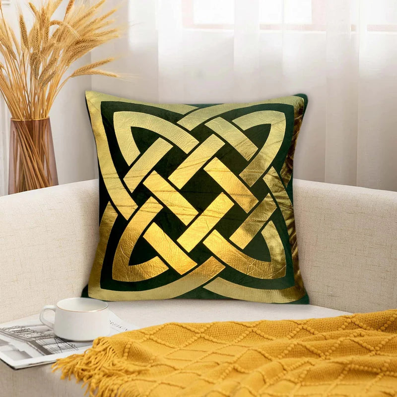 Luxury Foil Print Grey and Golden Velvet Cushion 16 x 16 inches