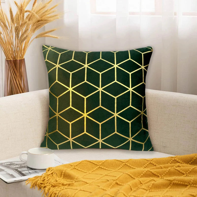 Luxury Foil Print Grey and Golden Velvet Cushion 16 x 16 inches