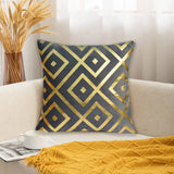 Luxury Foil Print Grey and Golden Velvet Cushion 16 x 16 inches
