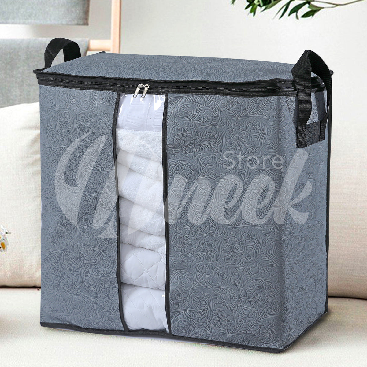 110 GSM Non Woven Grey embossed Storage Bag