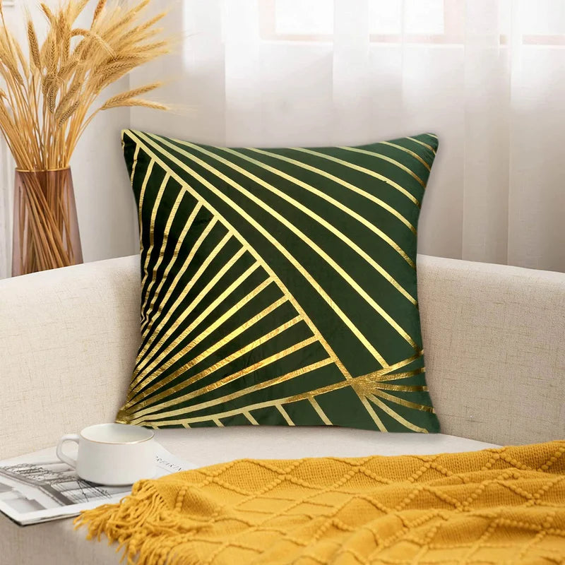 Luxury Foil Print Grey and Golden Velvet Cushion 16 x 16 inches