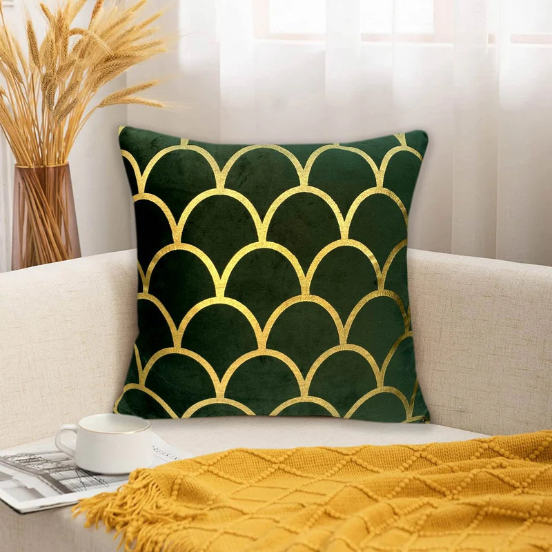Luxury Foil Print Grey and Golden Velvet Cushion 16 x 16 inches