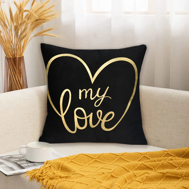 Luxury Foil Print Grey and Golden Velvet Cushion 16 x 16 inches